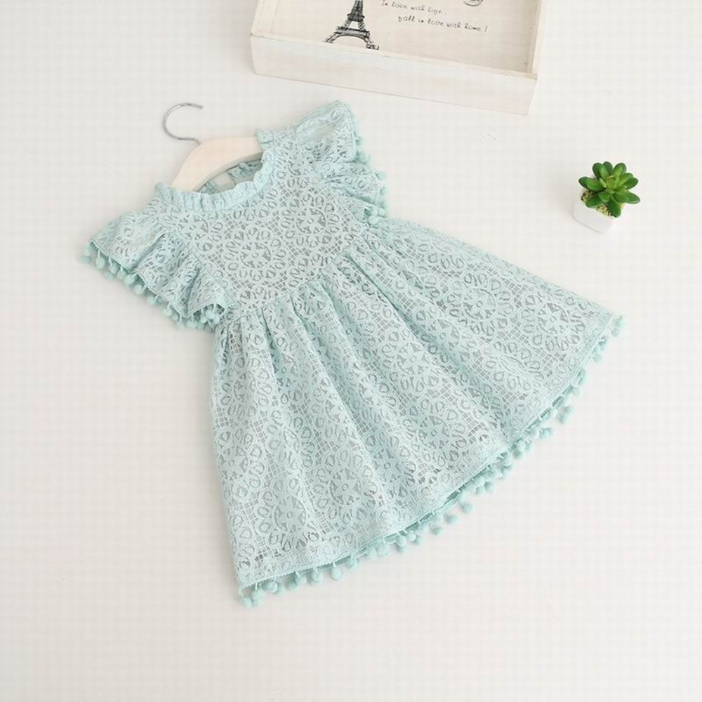 Girls Mint Pom Pom Dress